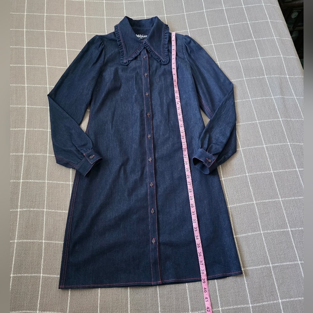 Lesley Evers Indigo Denim Dress Statement Collar - Picture 4 of 7